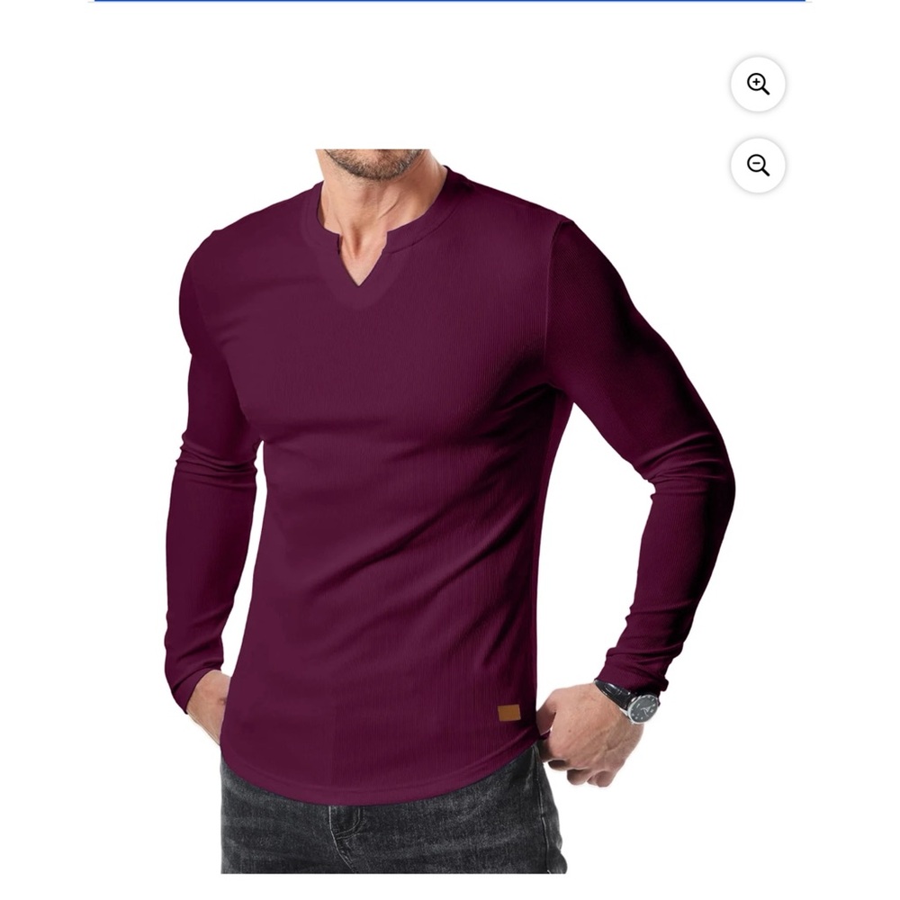 JMIERR Burgundy Ribbed Muscle Long Sleeve V-Neck Tee XL